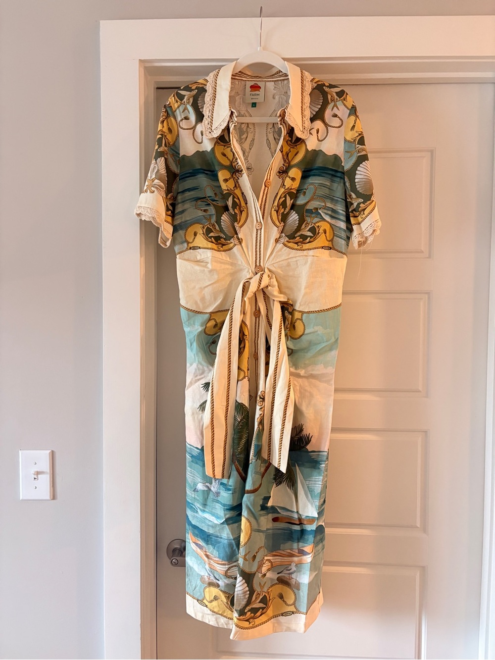 Farm Rio Off-White Royal Sea Collared Midi Dress - Picture 2 of 5